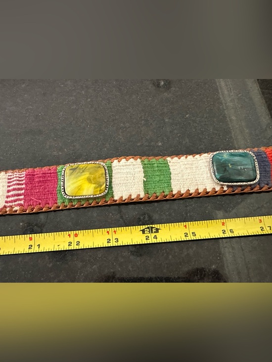 Vibrant Vintage Mayan Designs Guatemalan Woven Belt w/ Large Stone Accents ✨ main image 9